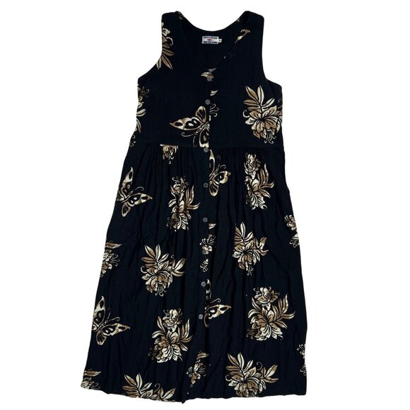 Vintage 90s Black Floral Boho Cottagecore Sleeveless Button Maxi Dress / Small - Picture 6 of 7